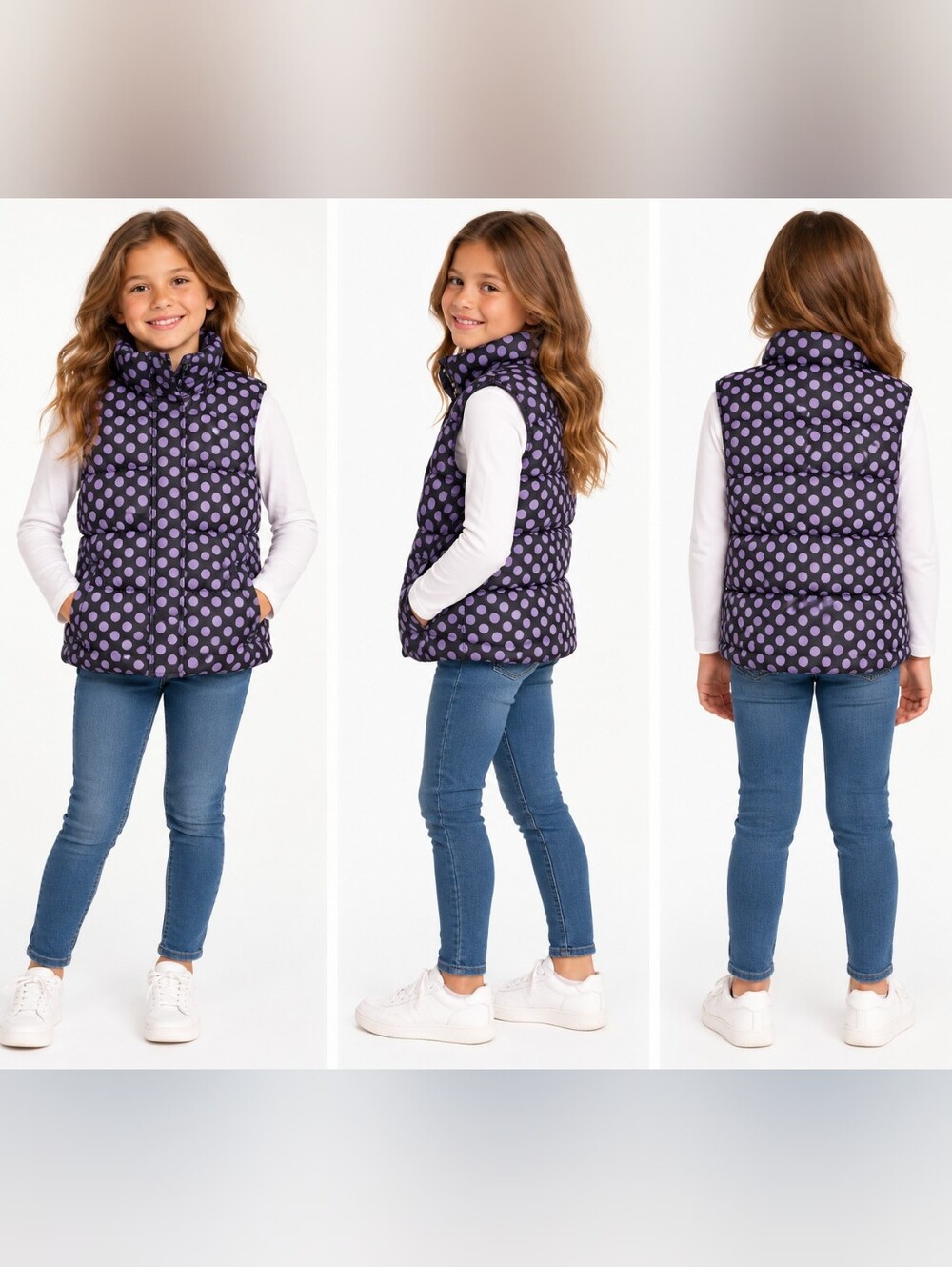 GapKids Girls XXL 14-16 Purple Polka Dot Puffer Vest Quilted Winter Fleece Lined